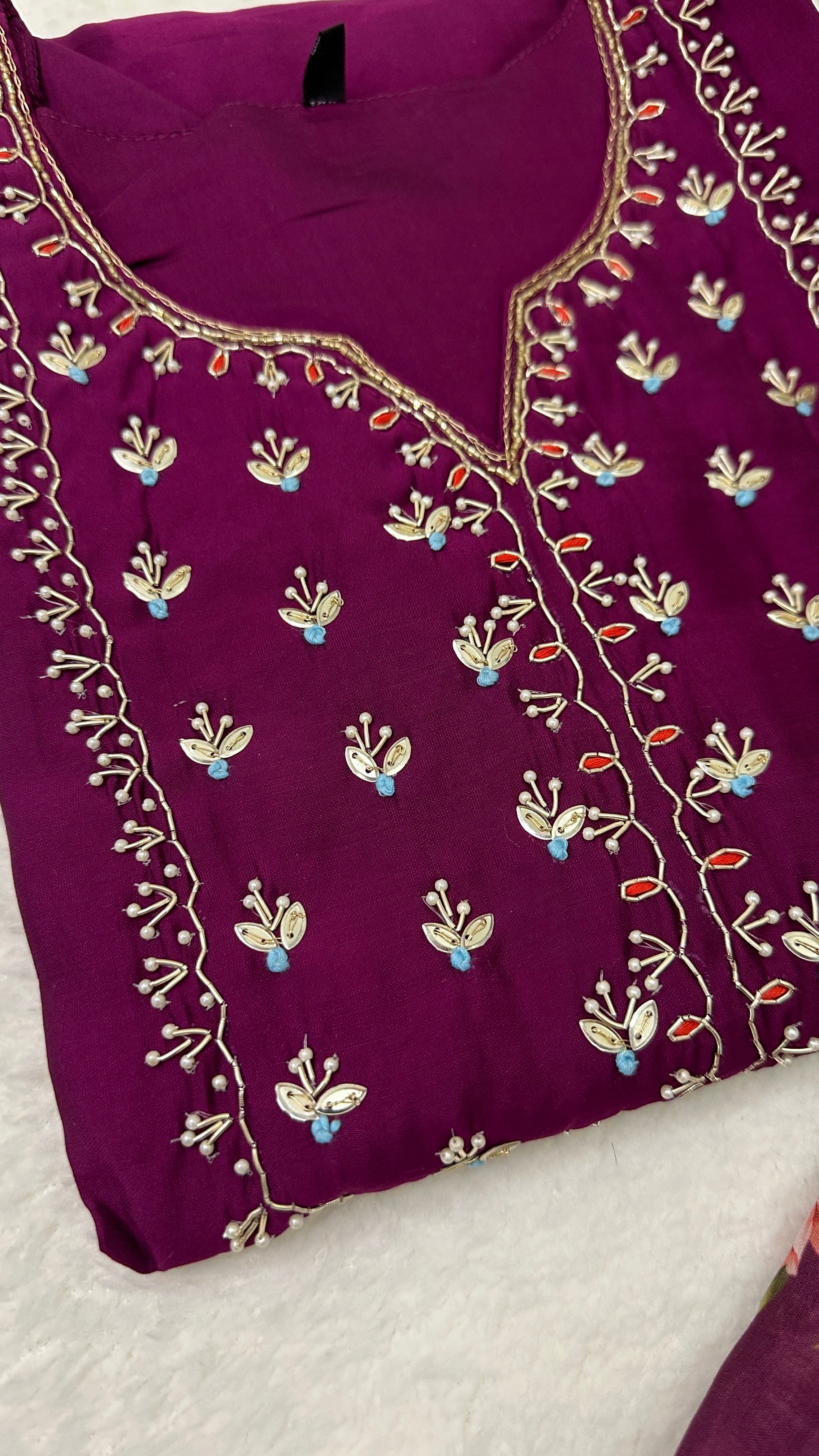 Wine Floral Kurta Set